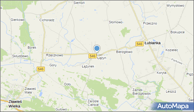 mapa Łążyn, Łążyn gmina Zławieś Wielka na mapie Targeo